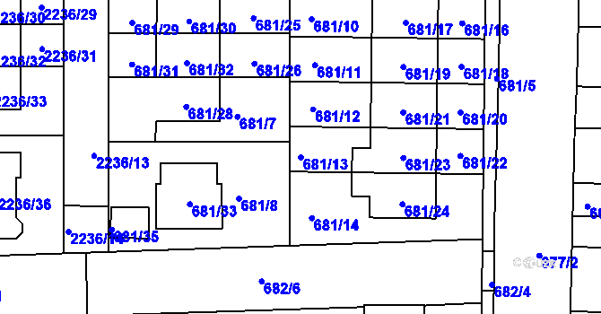 Parcela st. 681/13 v KÚ Holásky, Katastrální mapa