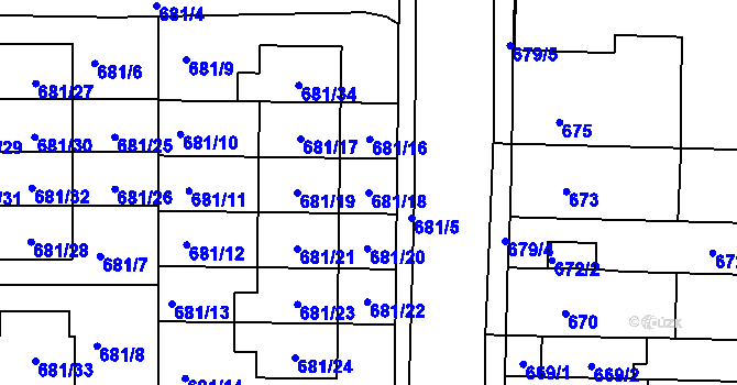 Parcela st. 681/18 v KÚ Holásky, Katastrální mapa
