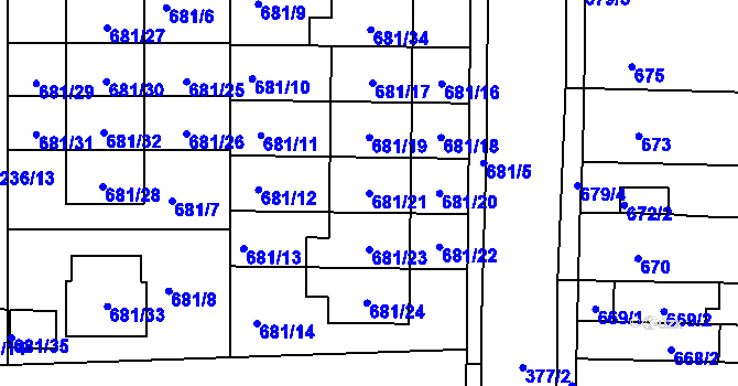 Parcela st. 681/21 v KÚ Holásky, Katastrální mapa