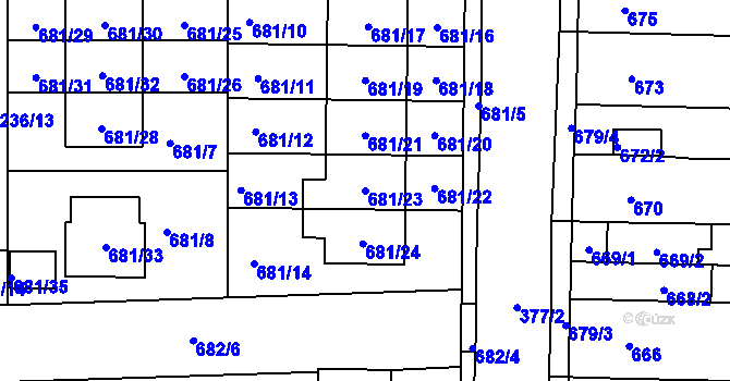 Parcela st. 681/23 v KÚ Holásky, Katastrální mapa