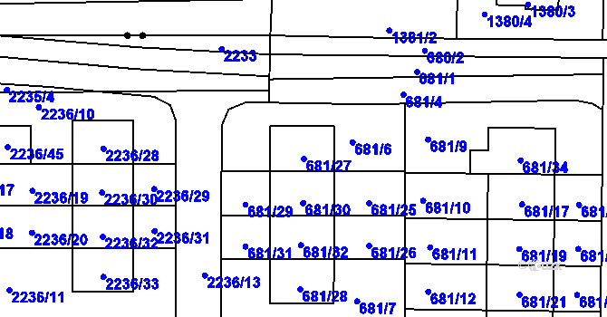 Parcela st. 681/27 v KÚ Holásky, Katastrální mapa