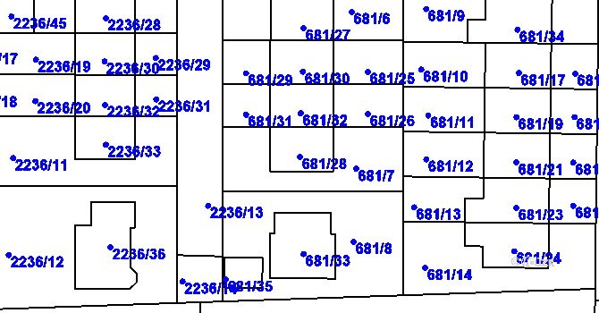 Parcela st. 681/28 v KÚ Holásky, Katastrální mapa