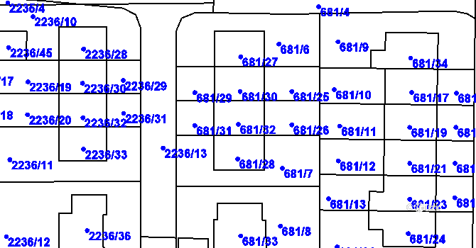 Parcela st. 681/32 v KÚ Holásky, Katastrální mapa
