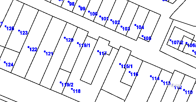 Parcela st. 117 v KÚ Slatina, Katastrální mapa