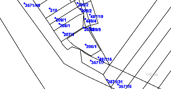 Parcela st. 206/1 v KÚ Slatina, Katastrální mapa