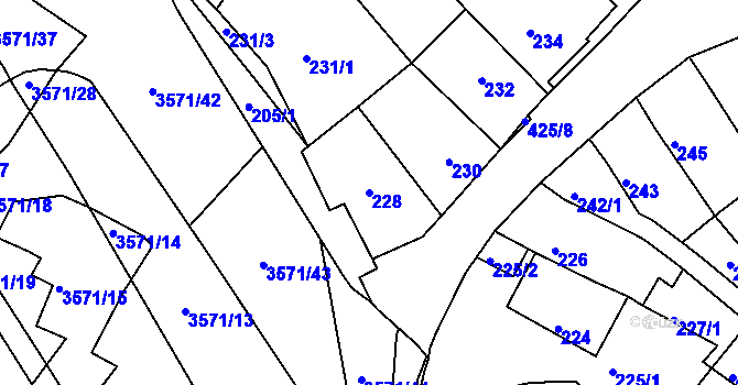 Parcela st. 228 v KÚ Slatina, Katastrální mapa