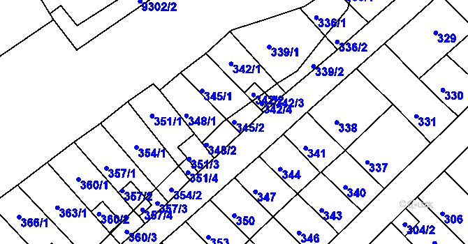 Parcela st. 345/2 v KÚ Slatina, Katastrální mapa