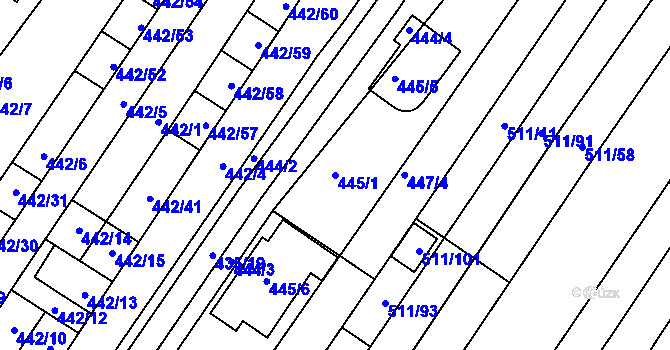 Parcela st. 445/1 v KÚ Slatina, Katastrální mapa
