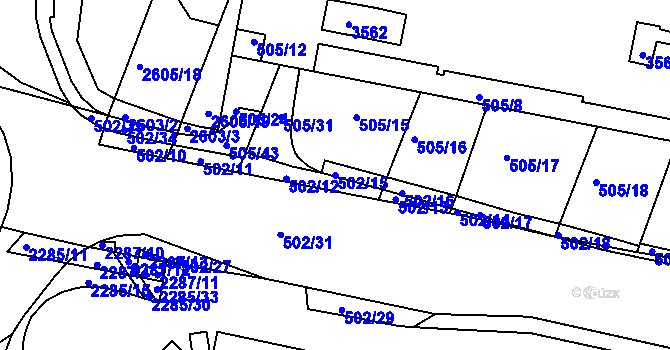 Parcela st. 502/15 v KÚ Slatina, Katastrální mapa