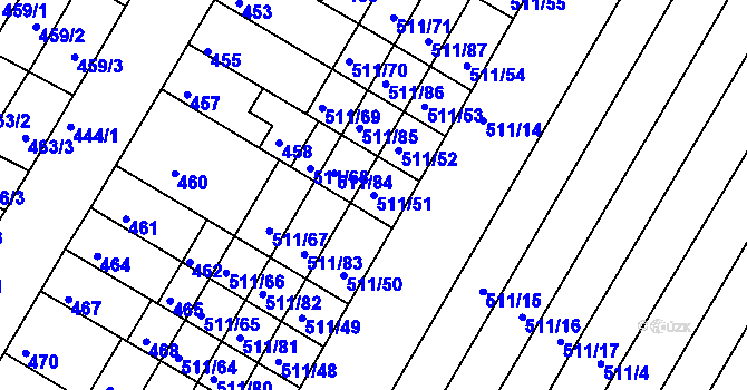 Parcela st. 511/51 v KÚ Slatina, Katastrální mapa