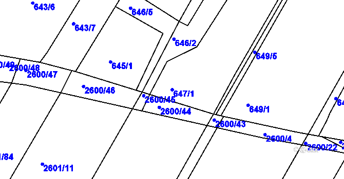 Parcela st. 647/1 v KÚ Slatina, Katastrální mapa