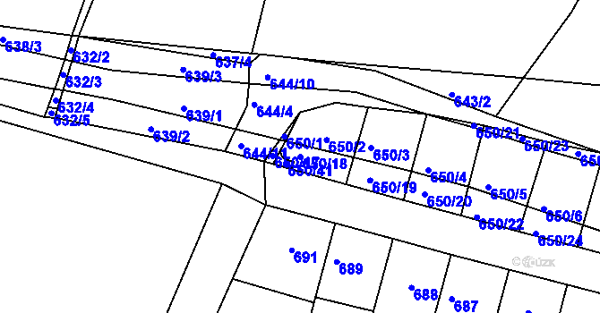 Parcela st. 650/18 v KÚ Slatina, Katastrální mapa