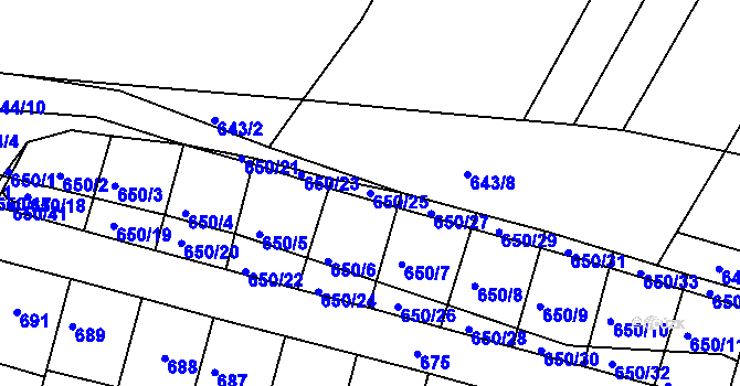 Parcela st. 650/25 v KÚ Slatina, Katastrální mapa