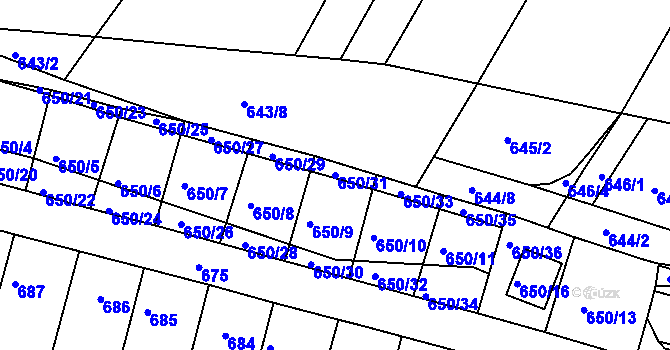 Parcela st. 650/31 v KÚ Slatina, Katastrální mapa