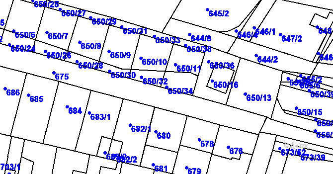 Parcela st. 650/34 v KÚ Slatina, Katastrální mapa