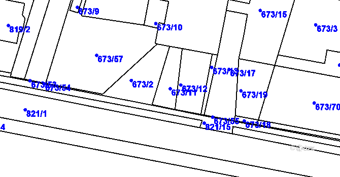 Parcela st. 673/11 v KÚ Slatina, Katastrální mapa