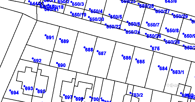 Parcela st. 687 v KÚ Slatina, Katastrální mapa