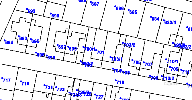 Parcela st. 701 v KÚ Slatina, Katastrální mapa