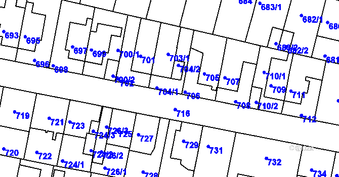 Parcela st. 704 v KÚ Slatina, Katastrální mapa