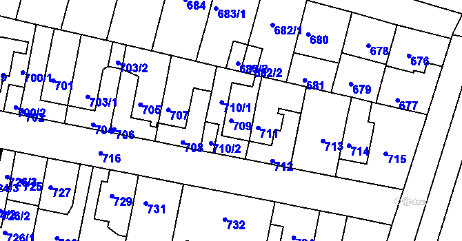 Parcela st. 709 v KÚ Slatina, Katastrální mapa