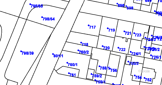 Parcela st. 718 v KÚ Slatina, Katastrální mapa