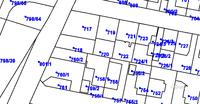 Parcela st. 720 v KÚ Slatina, Katastrální mapa