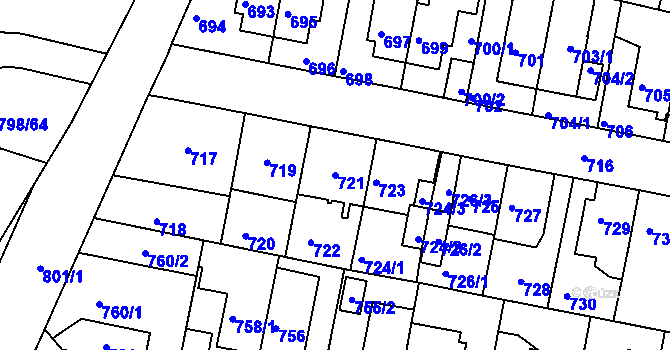 Parcela st. 721 v KÚ Slatina, Katastrální mapa