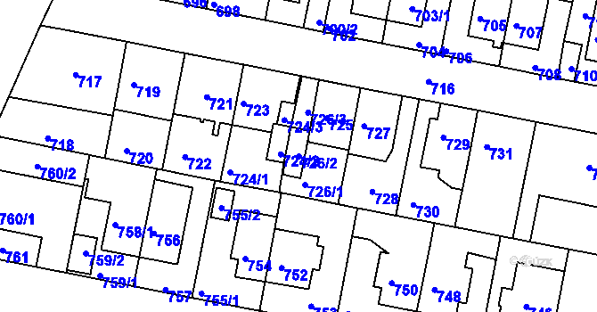 Parcela st. 726/2 v KÚ Slatina, Katastrální mapa