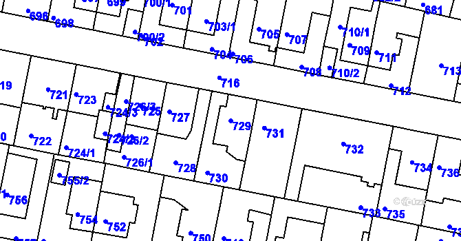 Parcela st. 729 v KÚ Slatina, Katastrální mapa