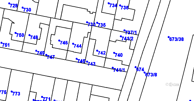 Parcela st. 742 v KÚ Slatina, Katastrální mapa