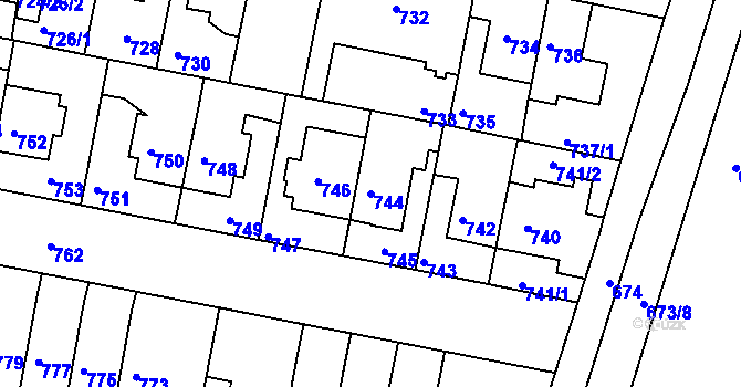 Parcela st. 744 v KÚ Slatina, Katastrální mapa