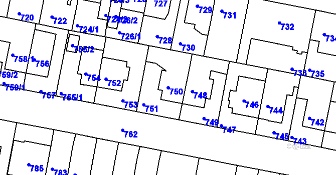 Parcela st. 750 v KÚ Slatina, Katastrální mapa