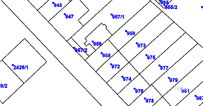 Parcela st. 958 v KÚ Slatina, Katastrální mapa
