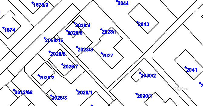 Parcela st. 2027 v KÚ Slatina, Katastrální mapa