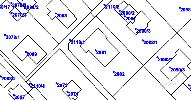 Parcela st. 2081 v KÚ Slatina, Katastrální mapa