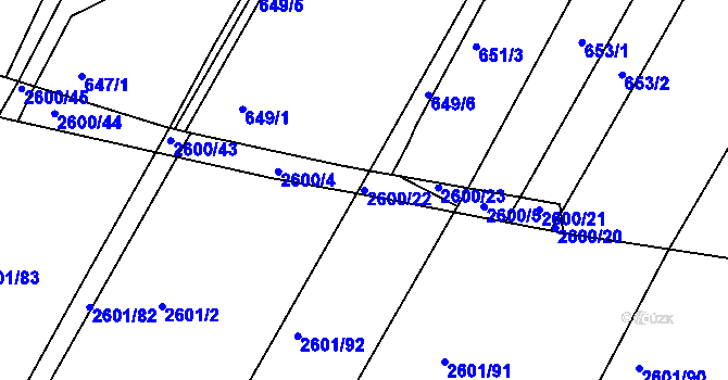 Parcela st. 2600/22 v KÚ Slatina, Katastrální mapa