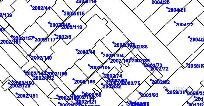 Parcela st. 2002/104 v KÚ Slatina, Katastrální mapa
