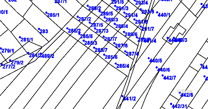 Parcela st. 285/6 v KÚ Slatina, Katastrální mapa