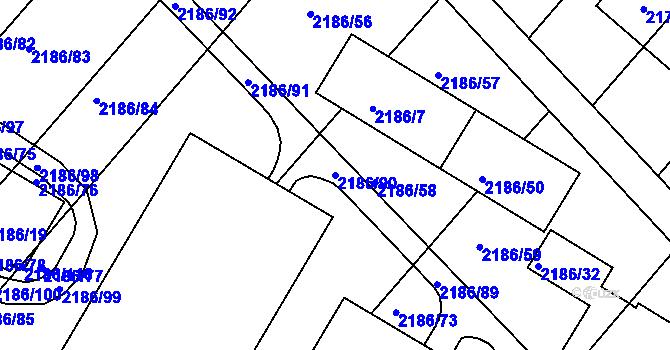 Parcela st. 2186/90 v KÚ Slatina, Katastrální mapa