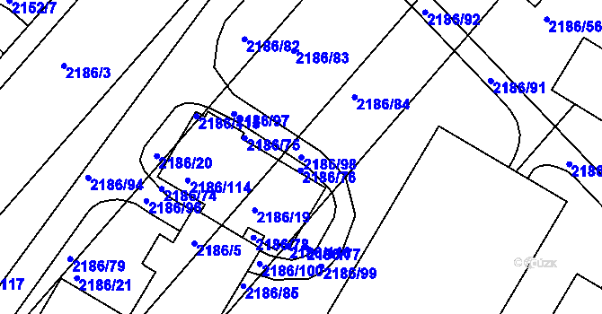Parcela st. 2186/98 v KÚ Slatina, Katastrální mapa