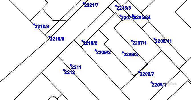 Parcela st. 2209/2 v KÚ Slatina, Katastrální mapa