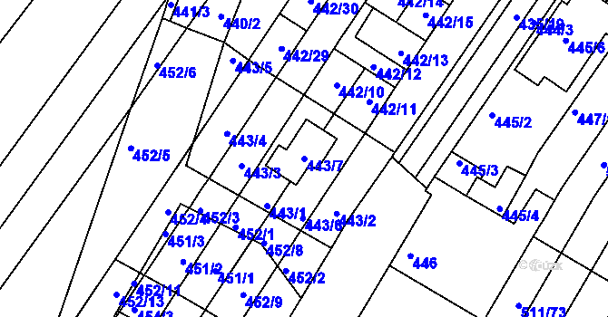 Parcela st. 443/7 v KÚ Slatina, Katastrální mapa