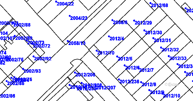Parcela st. 2012/70 v KÚ Slatina, Katastrální mapa