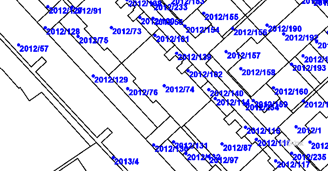 Parcela st. 2012/74 v KÚ Slatina, Katastrální mapa
