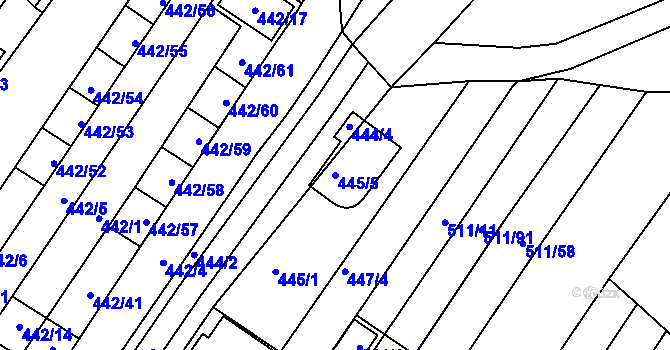 Parcela st. 445/5 v KÚ Slatina, Katastrální mapa