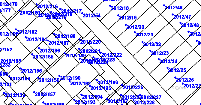 Parcela st. 2012/222 v KÚ Slatina, Katastrální mapa