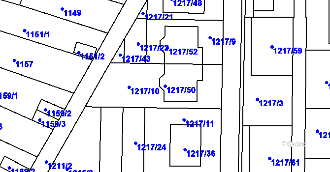 Parcela st. 1217/50 v KÚ Slatina, Katastrální mapa