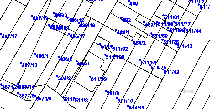 Parcela st. 511/100 v KÚ Slatina, Katastrální mapa