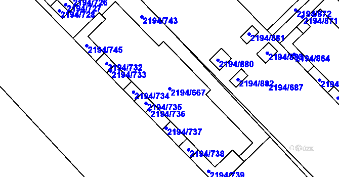 Parcela st. 2194/667 v KÚ Slatina, Katastrální mapa
