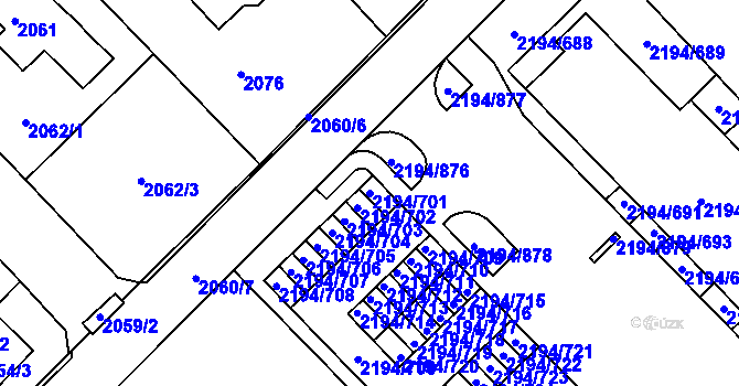 Parcela st. 2194/701 v KÚ Slatina, Katastrální mapa